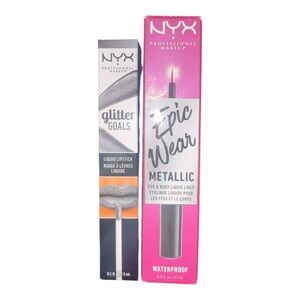NYX Silver Glitter Goals Liquid Lipstick & Epic Wear Metallic Eyeliner